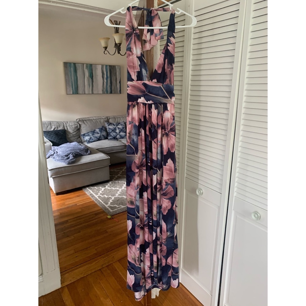 Blue and pink floral maxi dress
